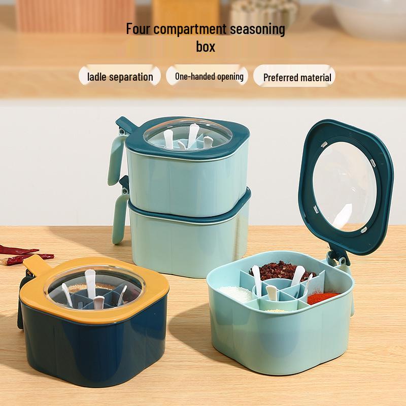 4-Compartment Kitchen Seasoning Box with Lid - Multifunctional Storage for Sugar, Salt, and MSG