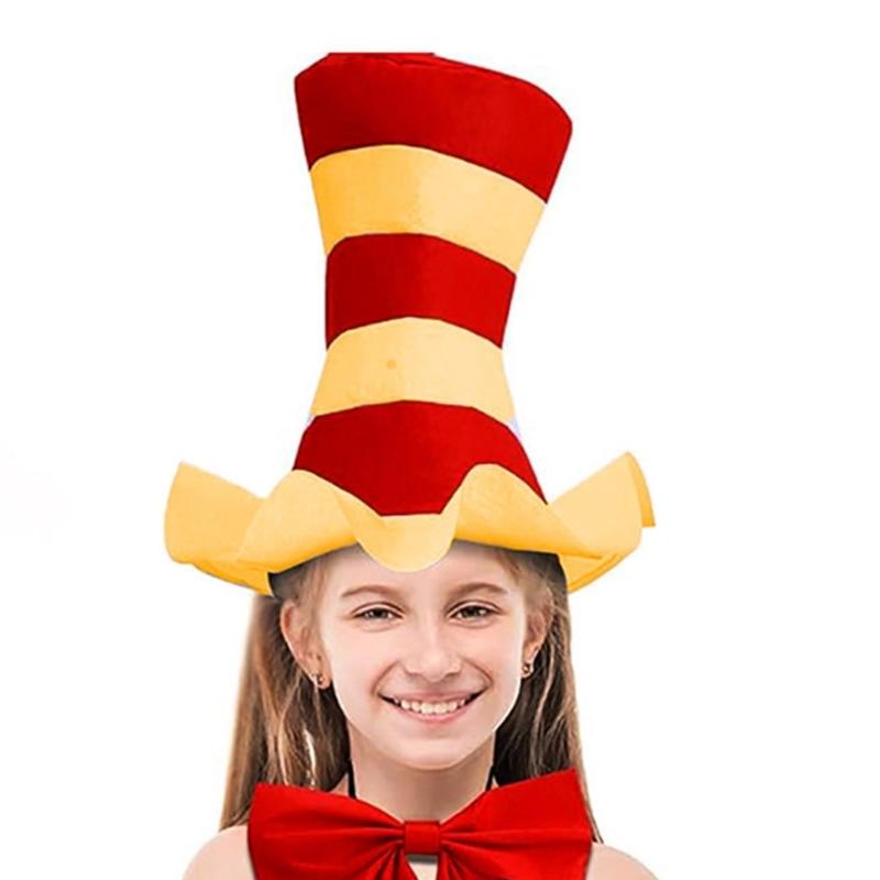 Stripe Top Hat For Men Women Felted Derby Hat Adjustable Headbands Light weight For Parties Costumes Event