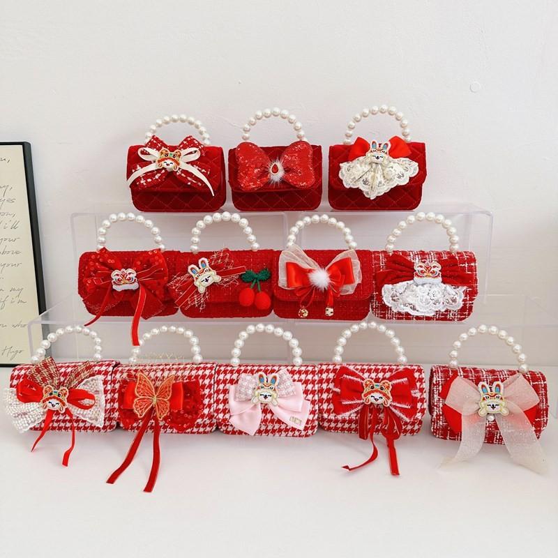 Lovely Red Velvet Tiger Head Handbag For Girls Trendy Crossbody Bag For Kids