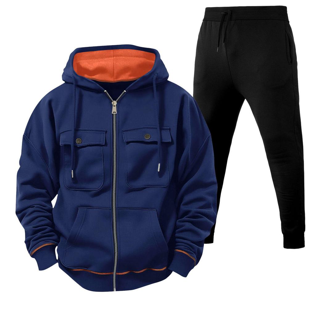 Herren Kapuzenpullover mit Reißverschluss und Doppeltaschen, lässiges Sport-Pullover-Set - Versand am selben Tag möglich