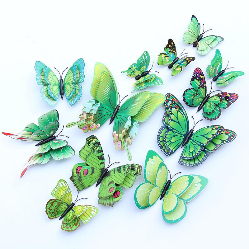 

3D Simulation Double Wings Green 24pcs Butterfly Wall sticker for Living Room Bedroom