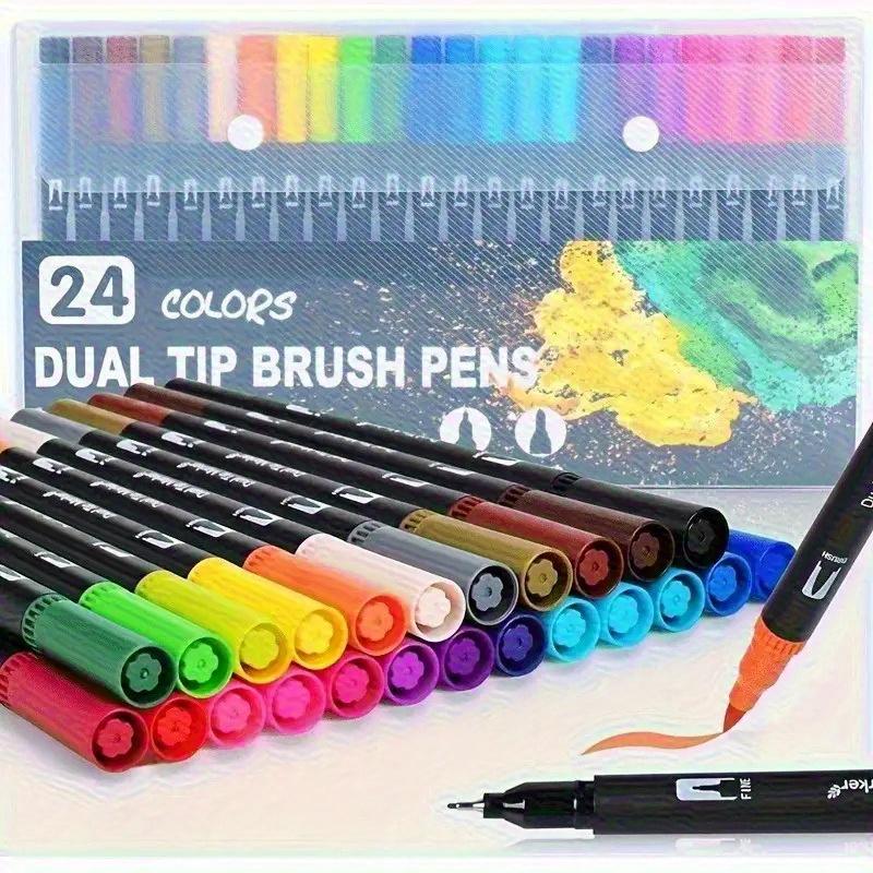 Dual Brush Markers Pens, 72Colors Dual Tip(Fineliner & Brush) Art Markers, Artist Coloring Marker Set for Adult Coloring Books No Bleeding
