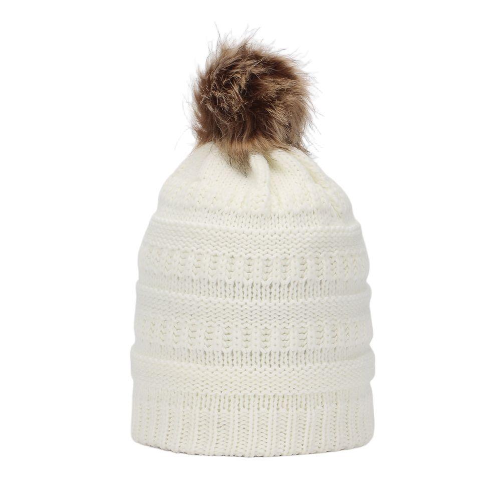 European and American hot-selling adult winter plush wool hat hairball warm knitted hat thickened hat