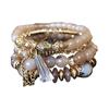 4Pcs Women Bracelets Faux Crystal Smooth Multi Pendant Jewelry Retro Bohemian Style with Elastic Cord Multi-layered Stackable Bracelet Set