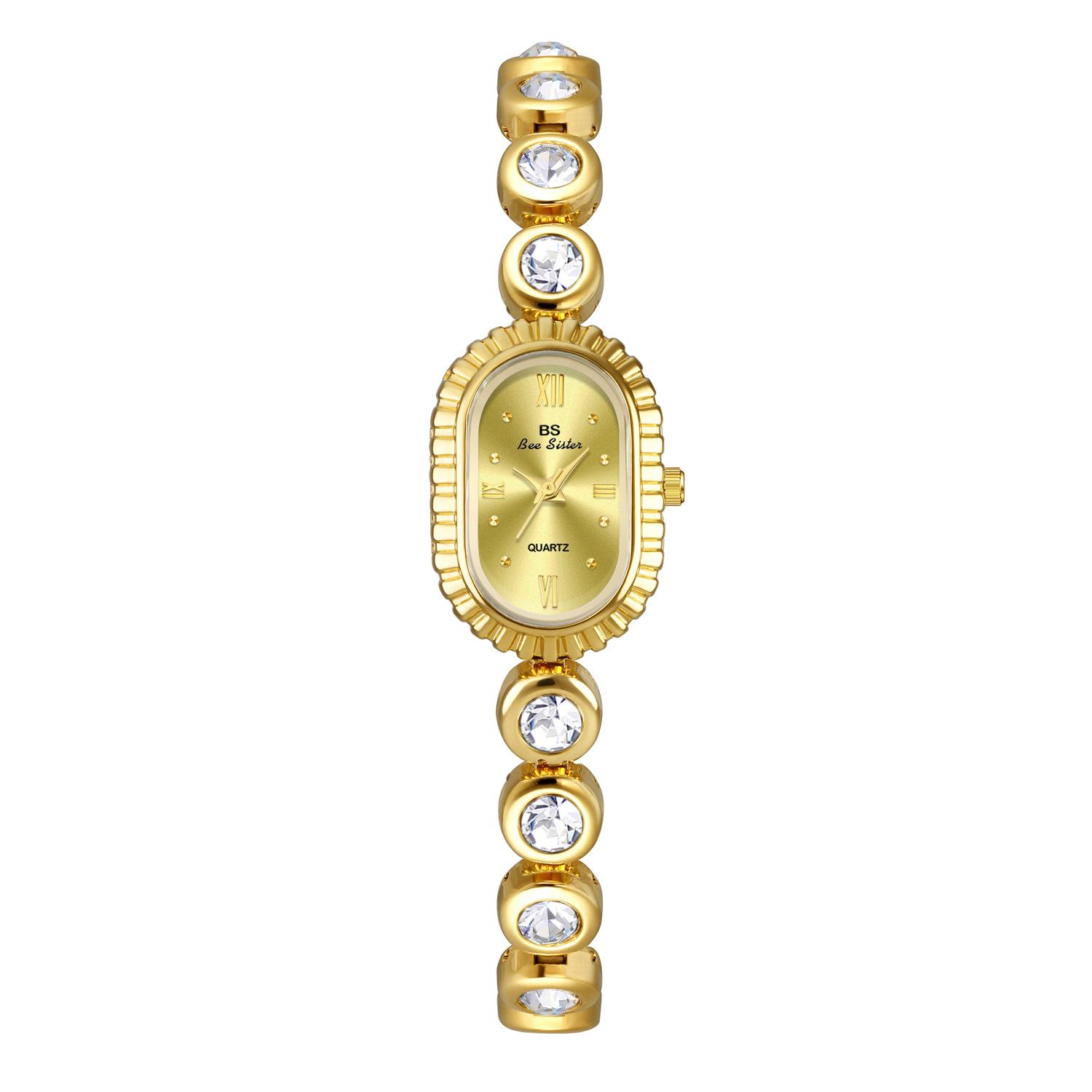 

BS Brand Light Luxury Brand Women Watch Bracelet Vintage Jewelry Oval Waterproof Ladies Fashion Temperament Quartz Wristwatches золотой