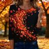 Women's Fashion Casual Three-Quarter Sleeve Round Neck Top with Leaf Print