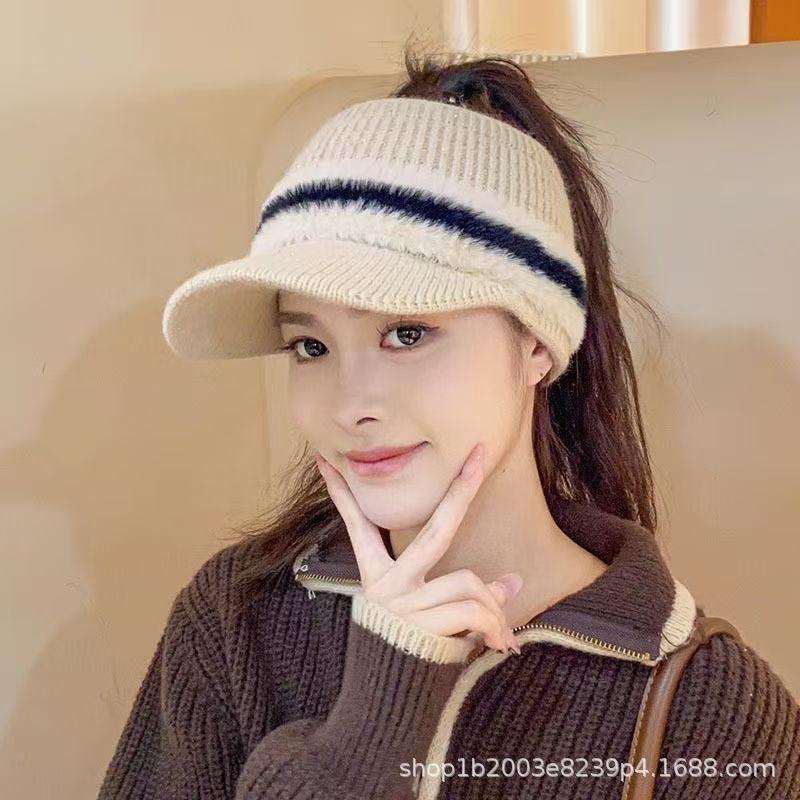 Women S Winter Warm Knit Hat Adjustable Ponytail Empty Top Baseball Cap Ear Protection