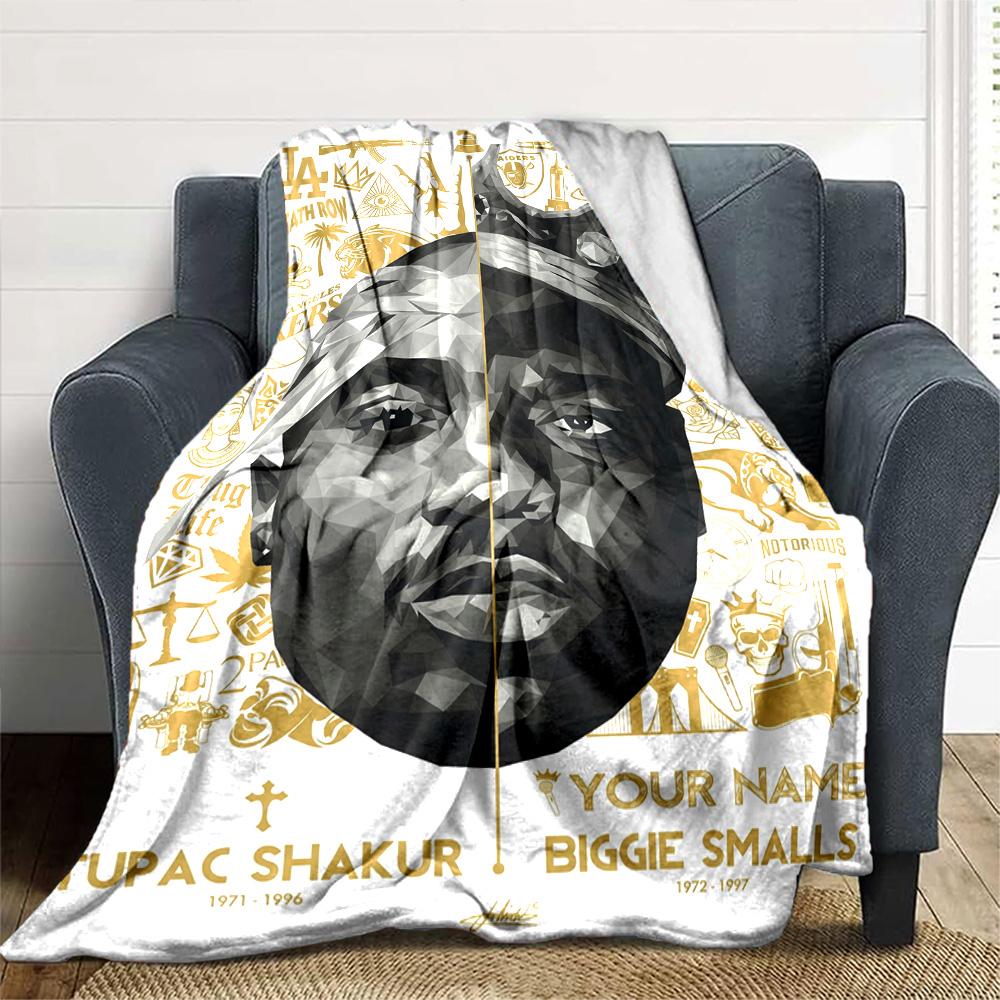 2pac Customize Your Name Blanket Lightweight Customizable Blanket Comfortable Perfect for Nap Seaside Office Living Room Four Seasons Multipurpose