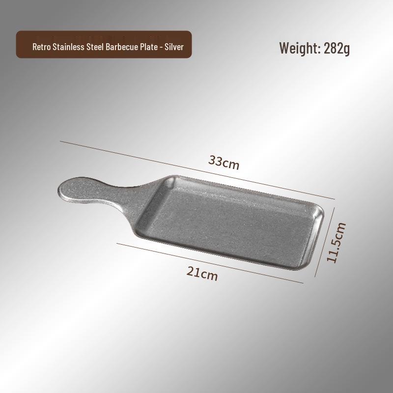 

Retro Japanese Stainless Steel Serving Tray with Handle – Ideal for Steak, Sushi, or Aged Meat.