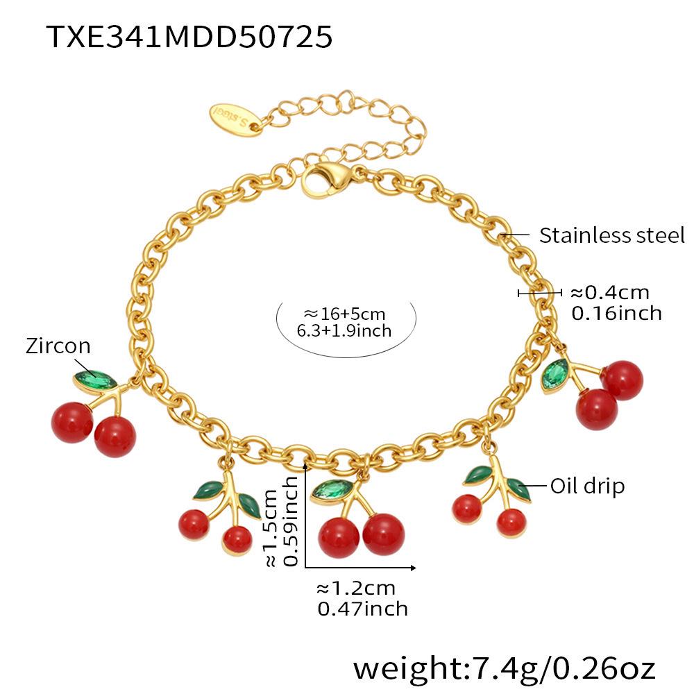 Qiong Yao 18K Gold-Plated Cherry Necklace and Bracelet Set - Stylish Stainless Steel Jewelry