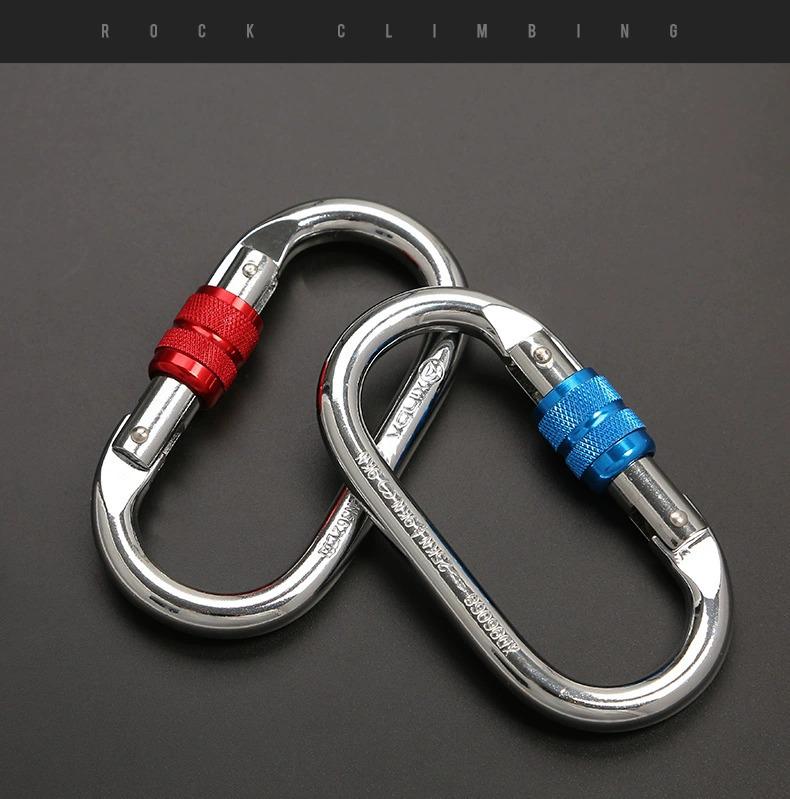 25KN O-Shaped Steel Lock Carabiner for Rock Climbing with Screw Lock Safety