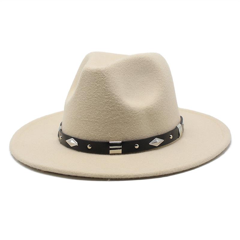 Rivet Accessories Top Hat Men'S And Women'S Wool Hat British Retro Outdoor Big Edge Flat-Brimmed Jazz Hat