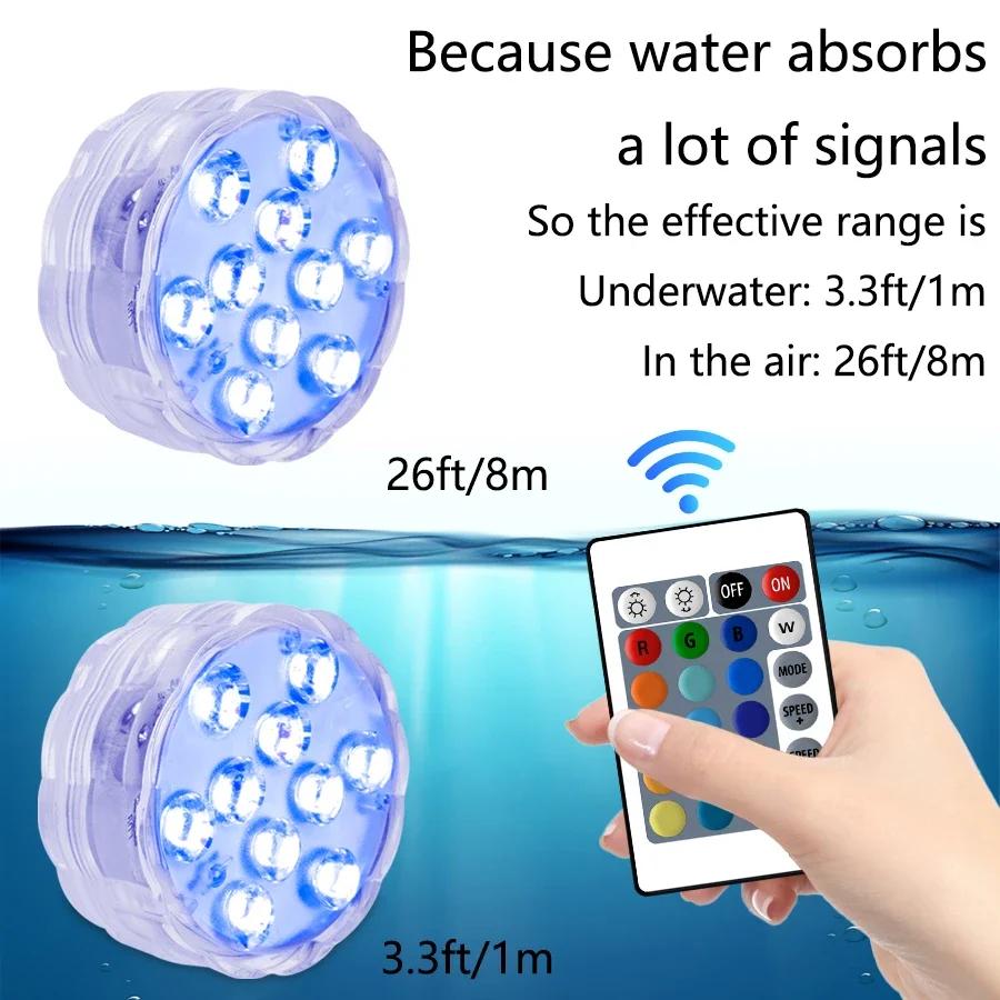10Led RGB Dive Fish Light LED Underwater Lamp Remote Control Swimming Pool Light Portable Battery Operated For Vase Aquarium