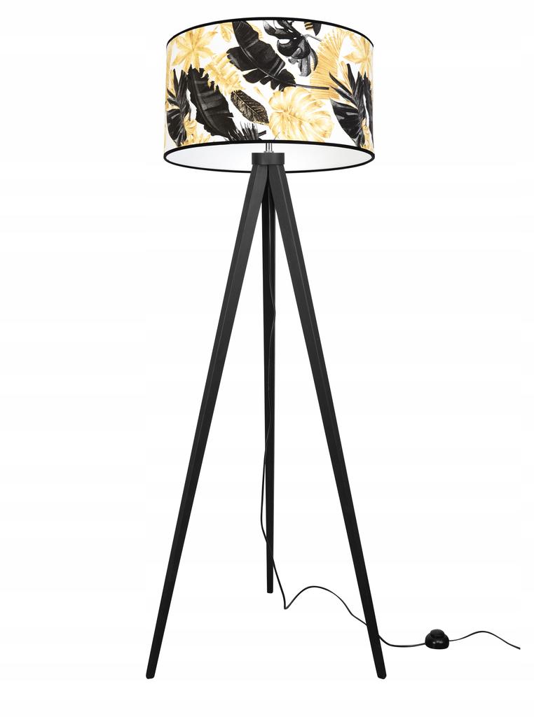 Stehlampe Dreibein Lampenschirm Goldene Blumen LED