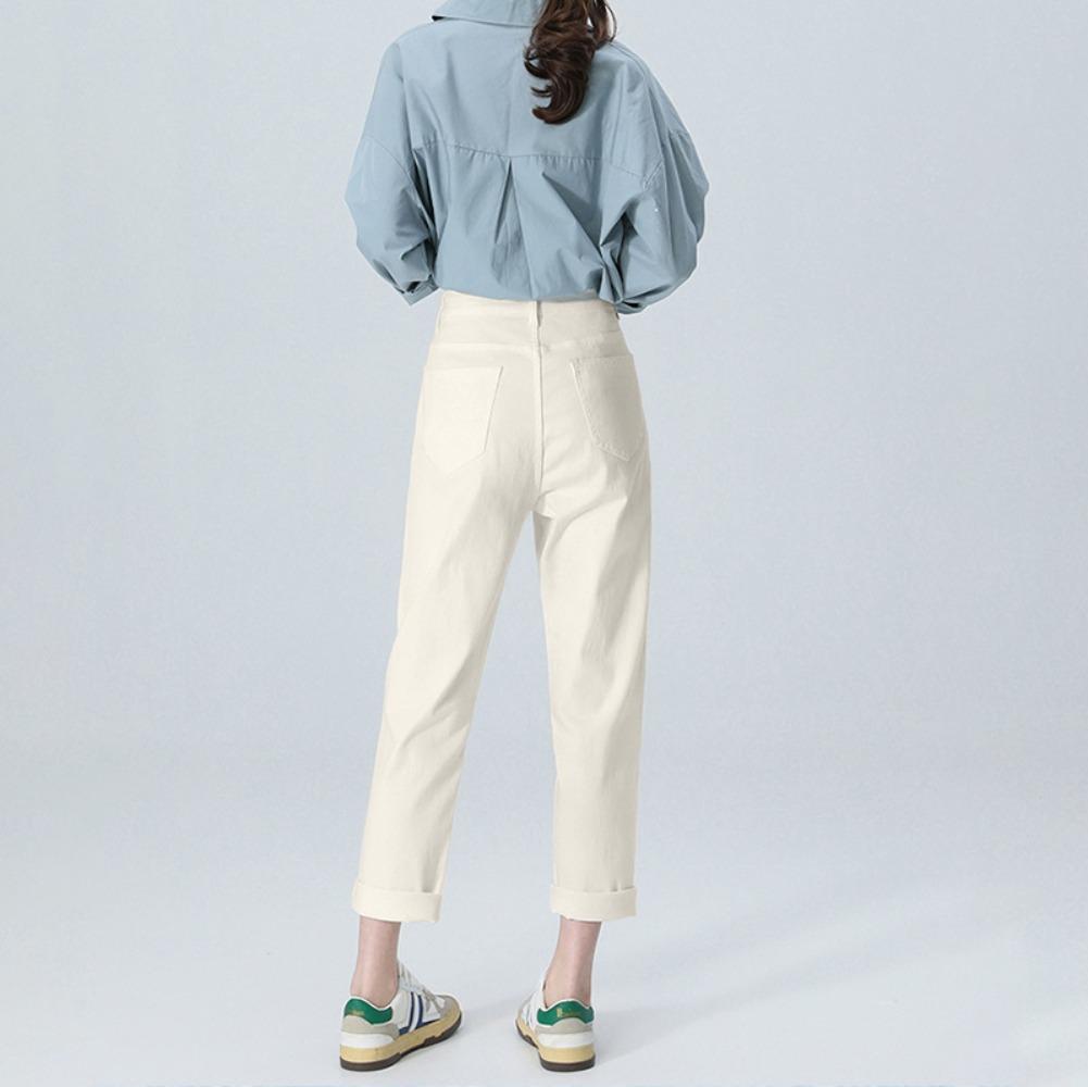 Commuter simple Harlan jeans women's spring and autumn new high-waisted loose straight radish dad jeans