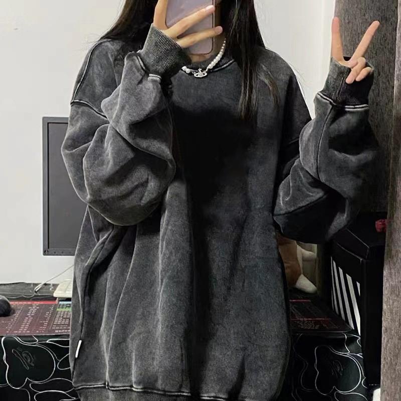 

Женский весенне-осенний выстиранный ретро свободный хип-хоп пуловер 3XL