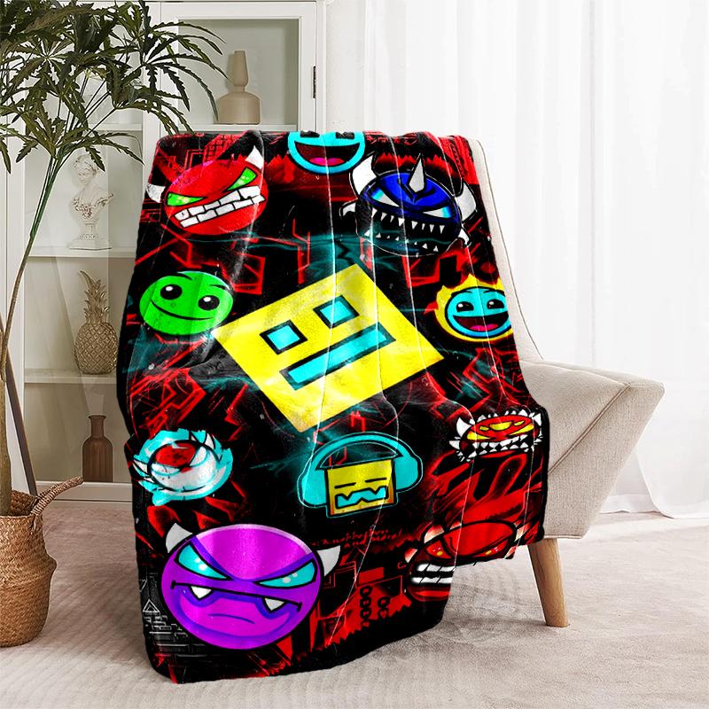 1pz Coperta Stampa Geometry Dash, Coperta Leggera per Divano, Letto - Morbida e Calda, Regalo per Tutte le Stagioni come Natale, Halloween
