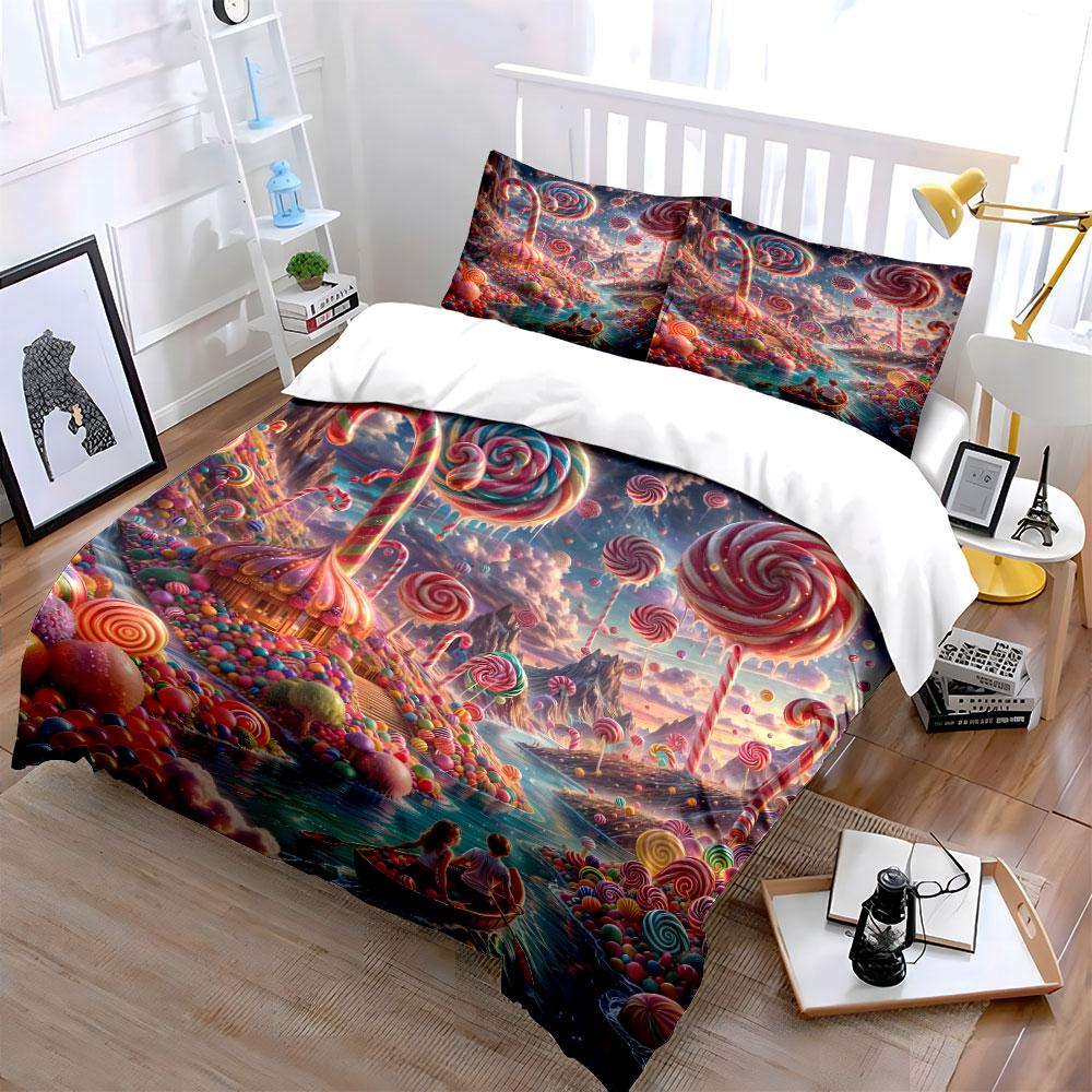 Candy Wonderland Decor Set Multiple Sizes Kid'S And Adults' Bedroom Exquisite 3Pc Bedding Set, Gift
