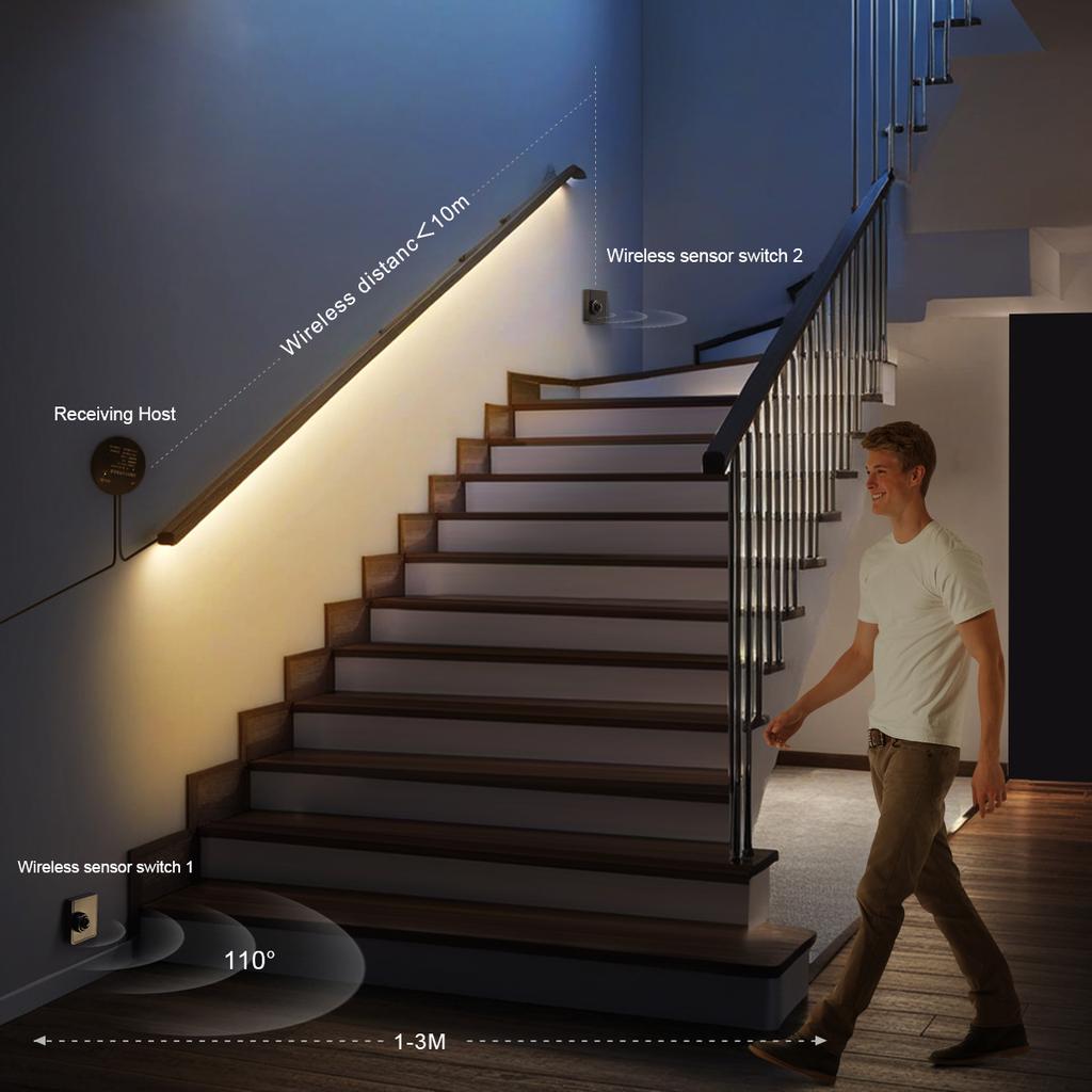 LED Light with Movable One / Dual Sensors night lights COB Lamp 220V 110V To DC 24V PIR Motion Sensor Stairs Bedroom Night Light 4