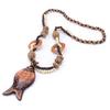 JMXD Handmade Wooden Fish Pendant Necklace Long Boho Beaded Sweater Chain Unisex Ethnic Retro Gift Lightweight Summer Trend