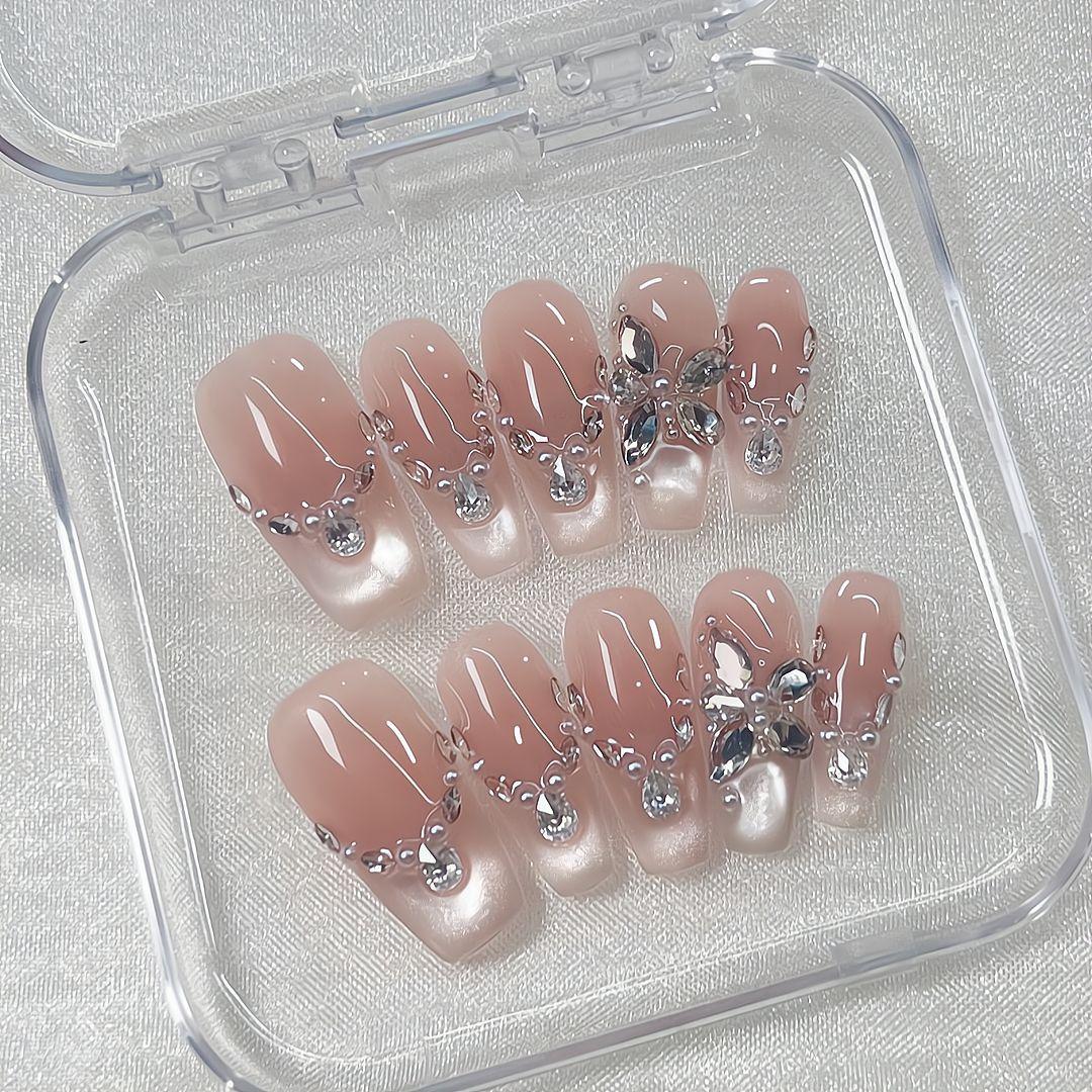 

Press on Nails Medium Stiletto Glitter Fake Nails Press ons with Design Reusable Acrylic False Nail Full Cover Glue on Nail Stick on Nail for Women L