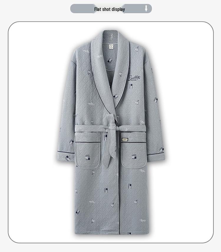Men's Long Cotton Pajamas & Bathrobe - Thick, Three-Layer for Winter & Spring