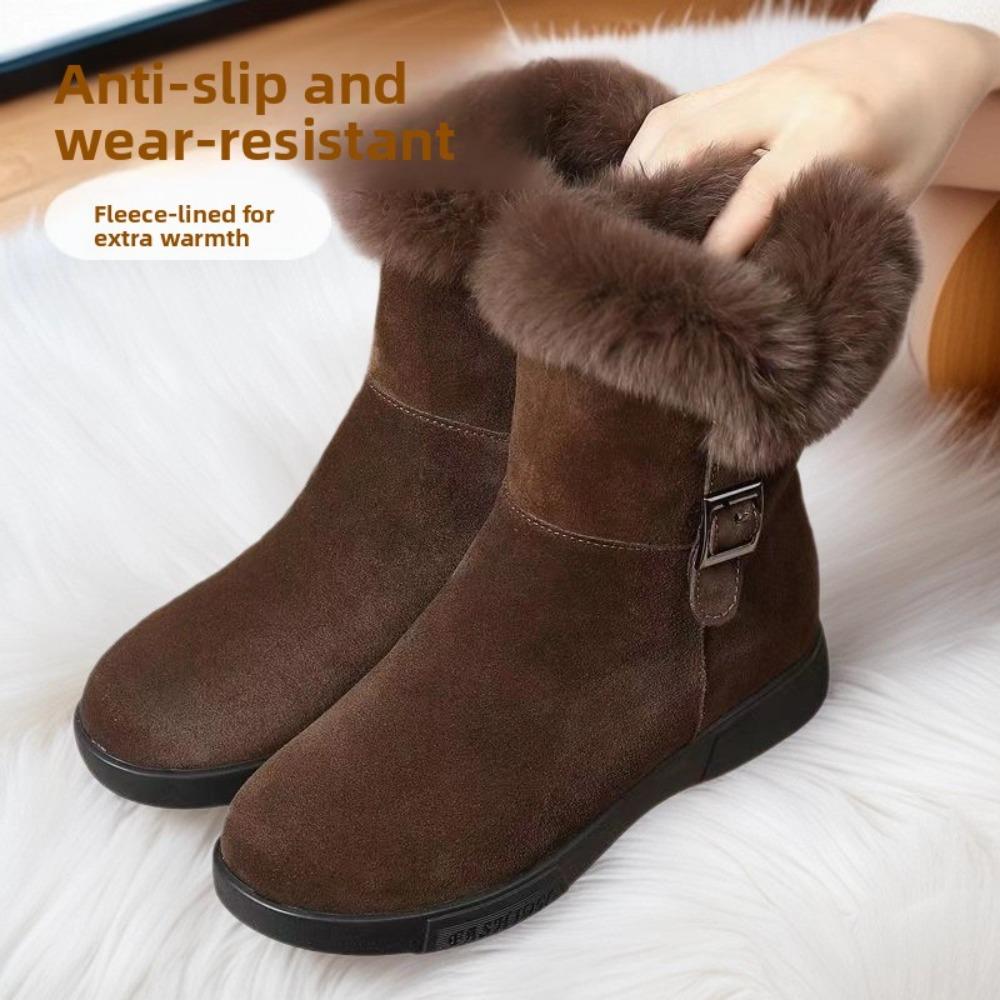 Warm Snow Boots Women Winter Fleece Lined New Flat Sole Thickened Non-Slip Ankle Cotton Boots