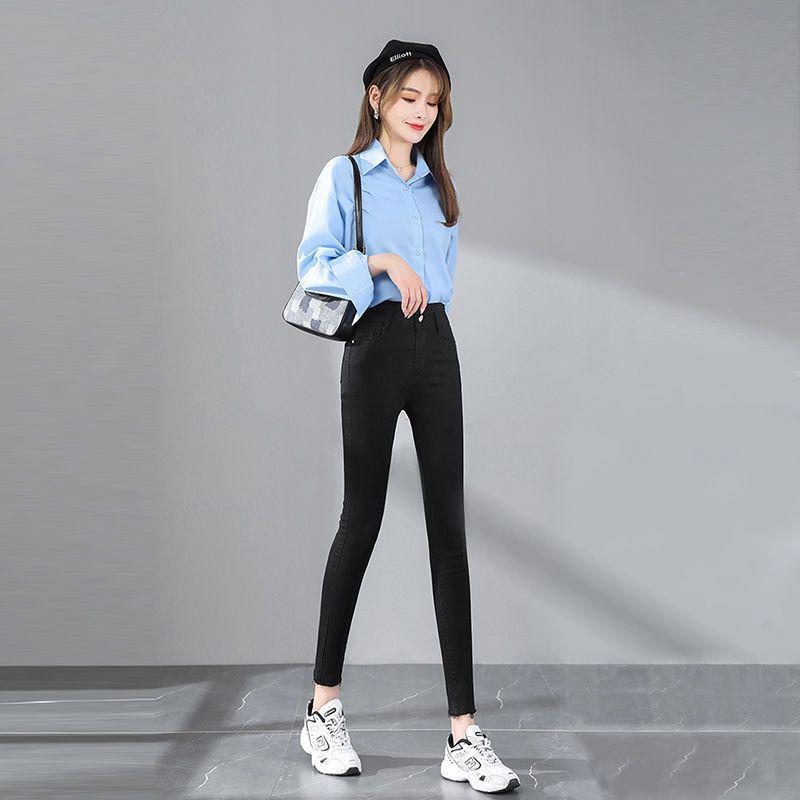 High-Waisted Velvet Skinny Jeans for Women - Autumn/Winter Slimming, Elastic Fit, Versatile Pencil Pants 30