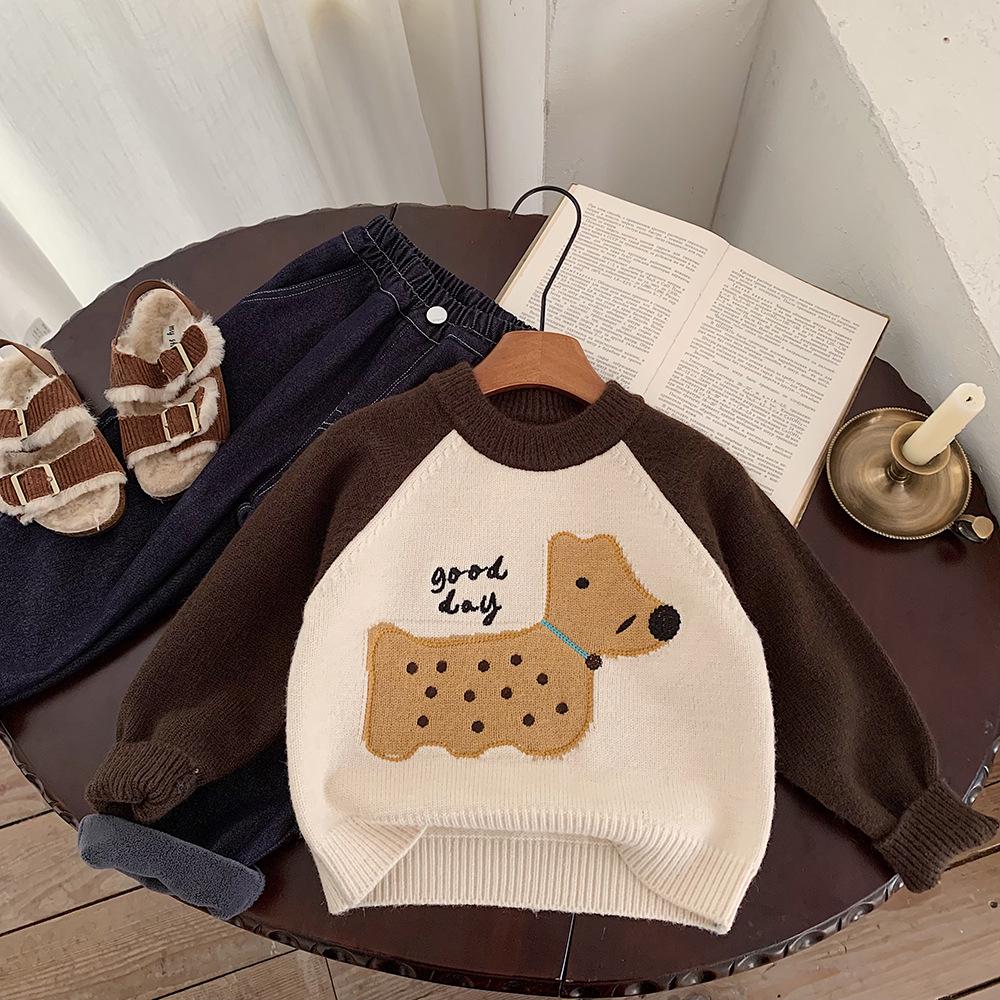 Kino Winter Korean Style Boys' Knitted Cartoon Sweater - Thick, Warm, and Trendy.
