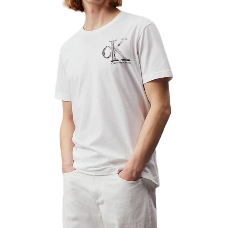 Calvin Klein Letter Logo Print Round Neck Short Sleeve T-Shirt Men Tops White J30J325498-YAF