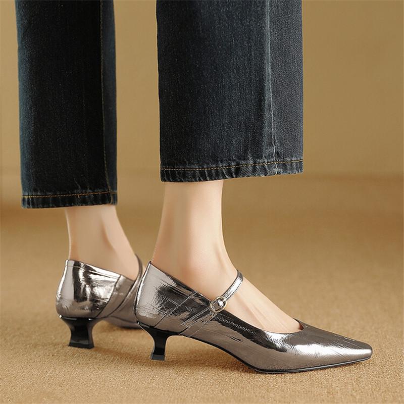 Fashion New Spring/summer Mary Jane Shoes Genuine Leather Shoes for Women Fashion Square Toe Shallow Women Pumps Chunky Heels Beige