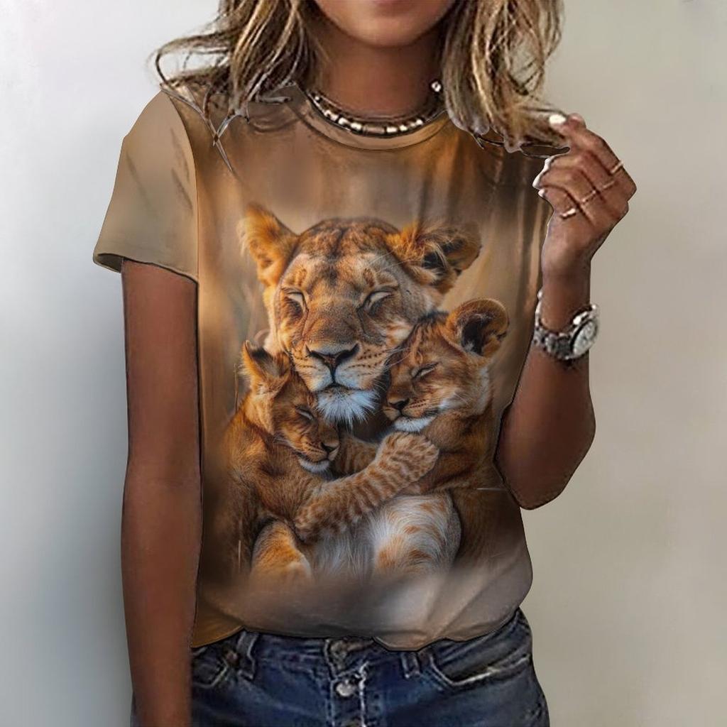 Summer Fun Creative Animal Tiger 3D Digital Printed Women's Round Neck T-shirt