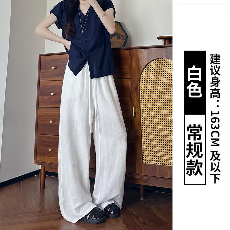 All-inclusive edge-washed Tencel linen wide-leg pants women's summer new drape and thin straight pants linen cotton casual trousers