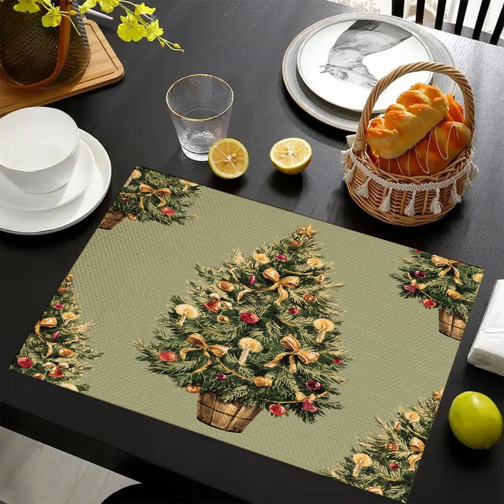 Christmas Linen Placemats Table Decoration Printed Placemat Non-slip Heat Insulation Anti-scald Pads Kitchens Accessories