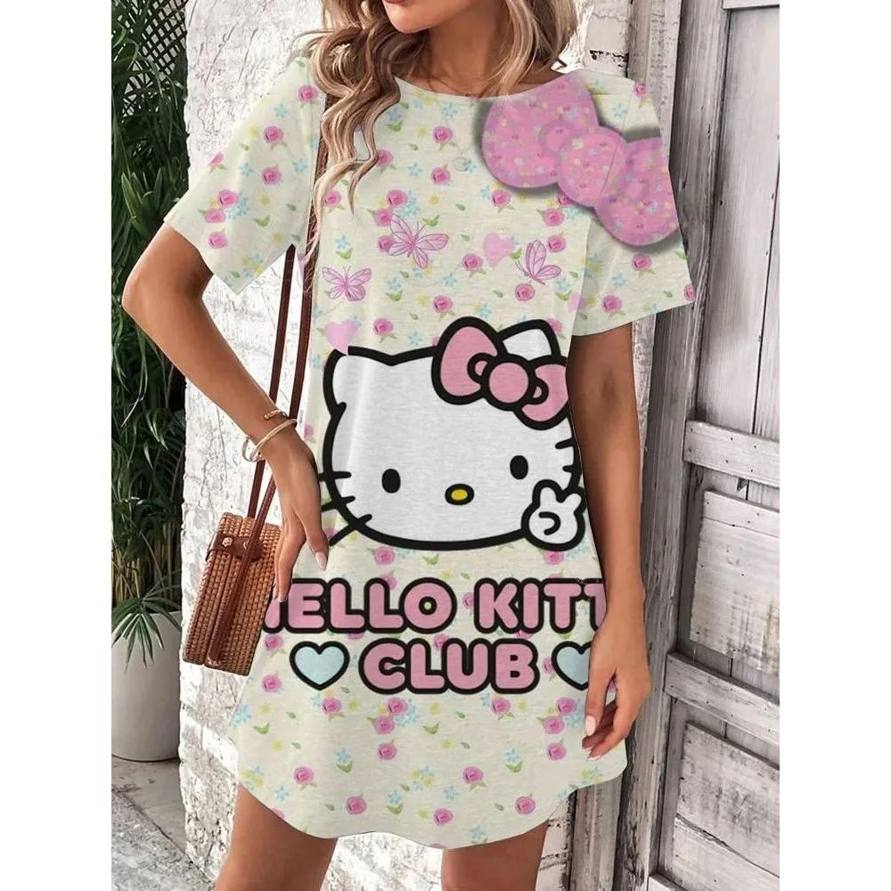 Fashion Cartoon Print Casual Versatile T-shirt Dress Comfortable Simple Casual Dresses S