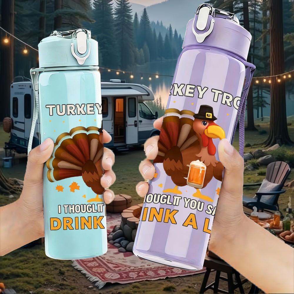 1PC Turkey Drink A Lot Humorous 750ml Color Plastic Sports Water Bottle Leakproof Flip Straw Lid Suitable for Sports Office Home Use