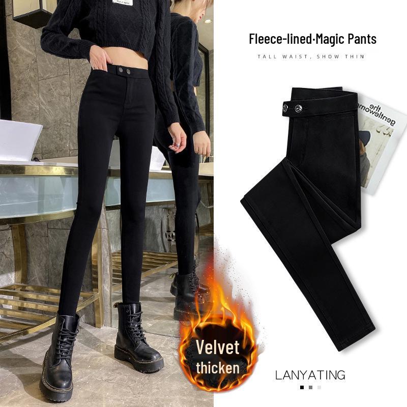 Plus Velvet High Waist Slimming Black Leggings - Women's 2025 Versatile Pencil Pants
