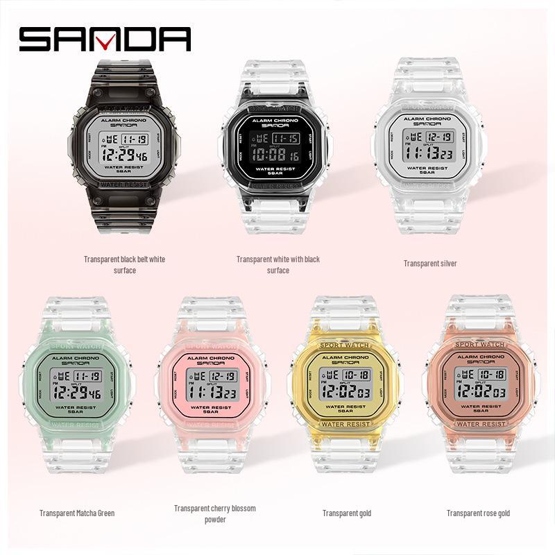 Sanda Transparent Strap Multifunctional Luminous Waterproof Sports Watch