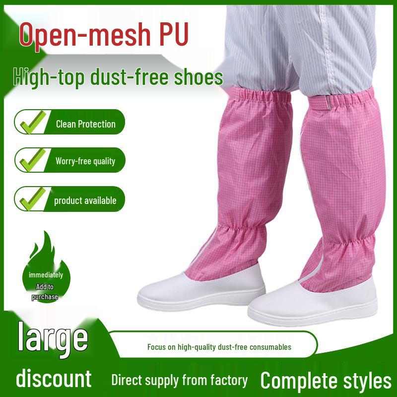 Multi-color PU Mesh Anti-static High-top Work Shoes for Dust-free Workshops White;42