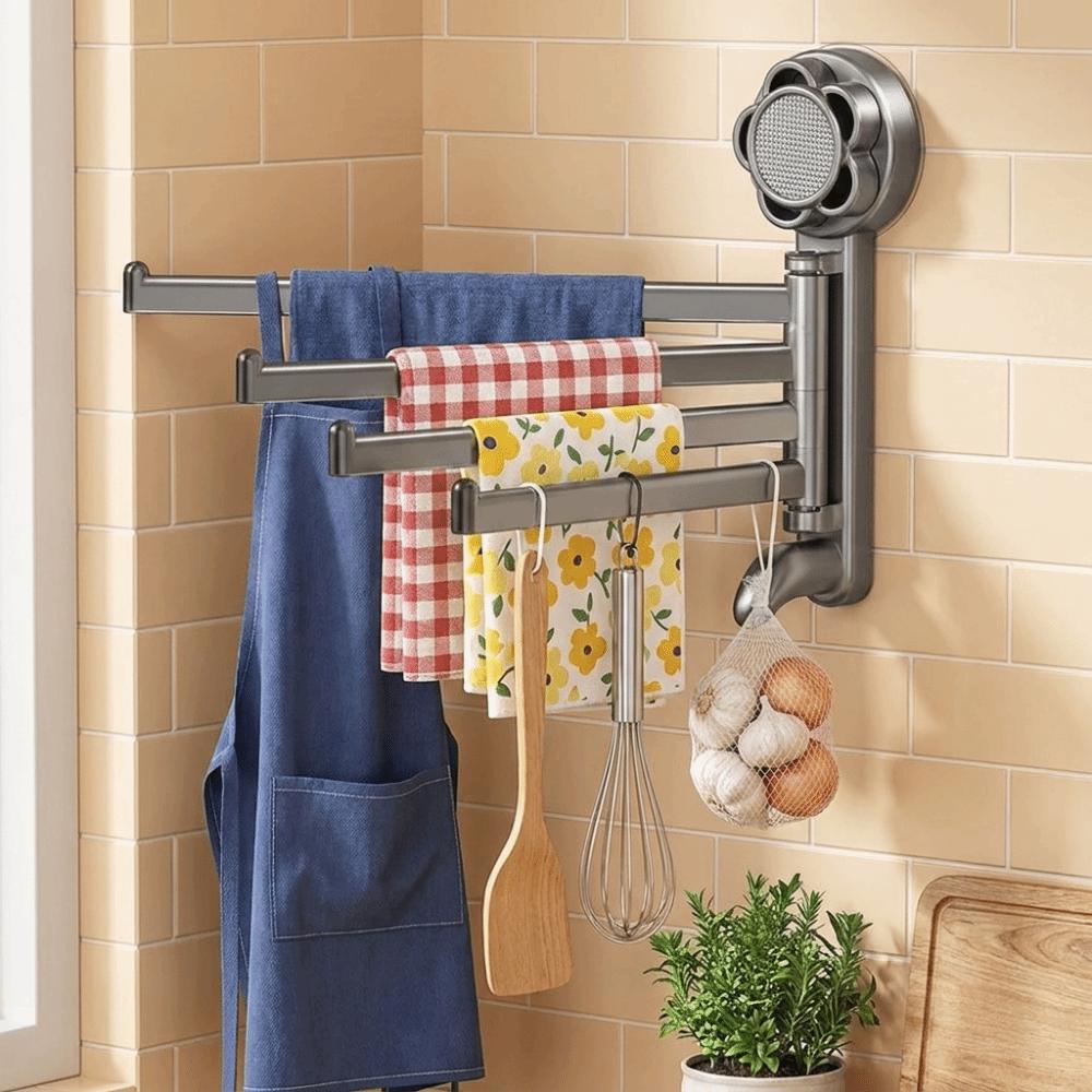Suction Cup Towel Hanger Wall Mounted Bath Towel Holder Multi-Rod Towel Rack Shower