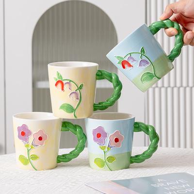 Handbemalte Tulpenblumen Keramiktasse Kaffeetasse und Teetasse