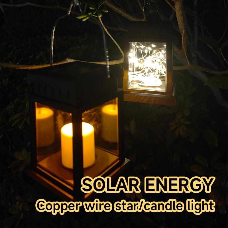 Hanging Flickering Solar Lights Star/Candle Garden Decoration Lantern Waterproof Landscape Yard Lights Terrace Lamp with Hook
