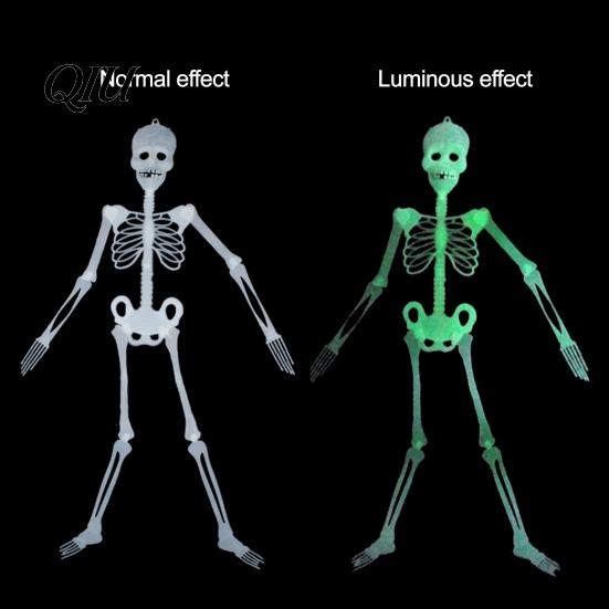 Glow Skeleton for Window Halloween Decor, 90cm-1.5m Fluorescent Fake Skull Prop Hanging Ghost Decorations Haunted House, Articulated Plastic Bar Party