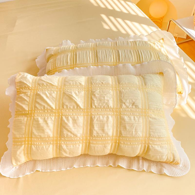 Kawaii Princess Seersucker Bedding Set For Girls Washed Cotton Korean Style Luxury Ruffle Lace Quilt Cover Queen Size Bed Skirt