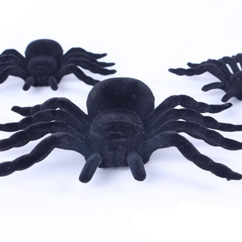 Flocking Plastic Halloween Spiders Set of 2/1 Eerie Crawly Decors Realistic Spiders Decorations for Party Supplies