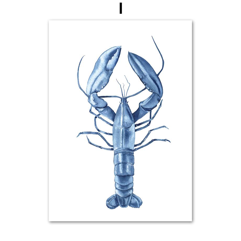 

Блакитний краб, омар, морська зірка, океанське життя, плакати, акварельні морські тварини, настінне мистецтво, принт, полотно, картина, сучасна кімната, прикраса дому A4 21X30cm No Framed