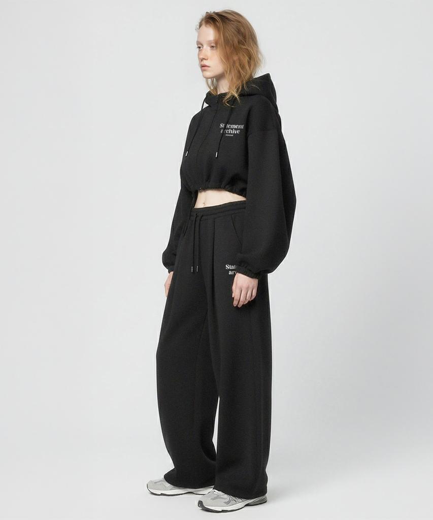 PRINOAR [Fleece Line Option] Statement String Single-Pleat Wide Pants - Black