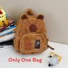 Plush Cartoon Capybara Backpack With Front Pouch For Teen School Travel