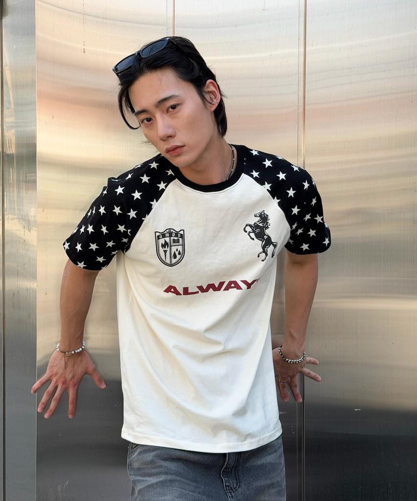 AMOU Always Star Reglan T-Shirts Black