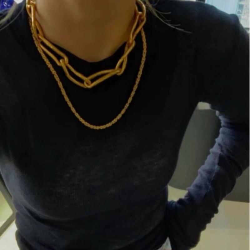 Meier French Vintage Premium Heavy Industry Cuban Textured Necklace, Collarbone Chain for Women